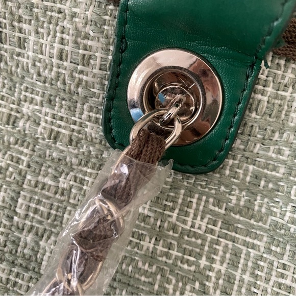 Green Brown Tweed Mixed Fiber Shopper Tote Bag w/ Chain Shoulder Strap C6 - Picture 7 of 16